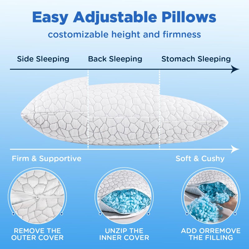 SUPA MODERN Cooling Pillows King Size Set of 2, Firm Shredded Memory Foam Pillows for Side Back Stomach Sleepers, Two-Sided Cool Neck Pillow for Neck Shoulder Pain, Luxury Gel Cold Bed Pillow for Hot Sleepers - Image 4